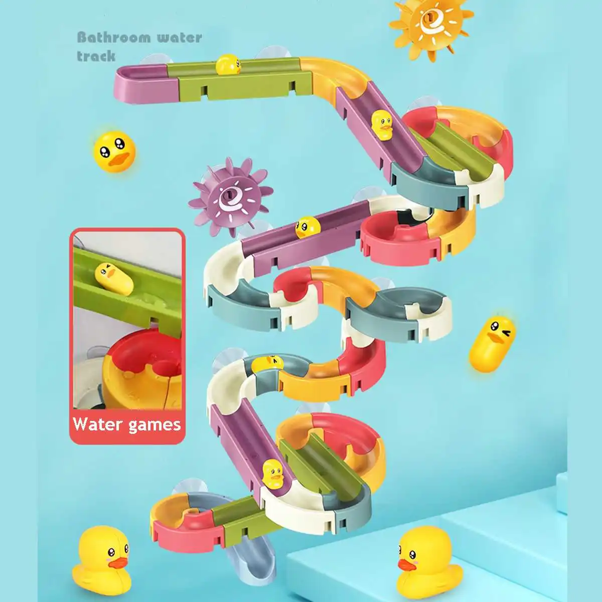 

Baby Bathroom DIY Track Toys Suction Cup Duck Slideway Bath Toy Educational Puzzles Bathtub Kids Playing Water Games Tool Set