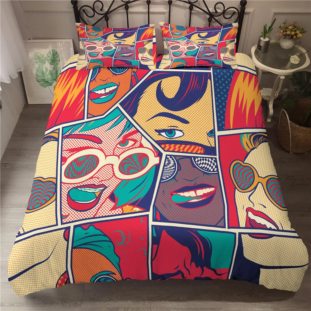 

New Cartoon Duvet Covers Pillowcases Comic Single Double Queen King Size Comforter Bedroom Decor Bedding Sets Bed Bedclothes