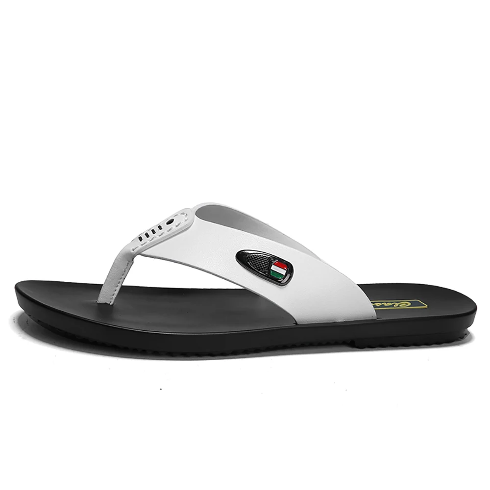 

Summer Fashion Men Shoes Vintage Real Leather Non-slip Beach Slip-On Sandals Travel Flip Flop Slippers Black Brown Flip Flops