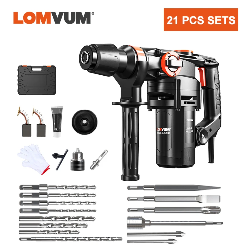 22 PCS SETS LOMVUM 220 В электрический перфоратор, перфоратор, электрическая дрель, перфоратор, 4 функции, электроинструмент, промышленный, 4580 Вт, ударная дрель - Цвет: 22 PCS SETS