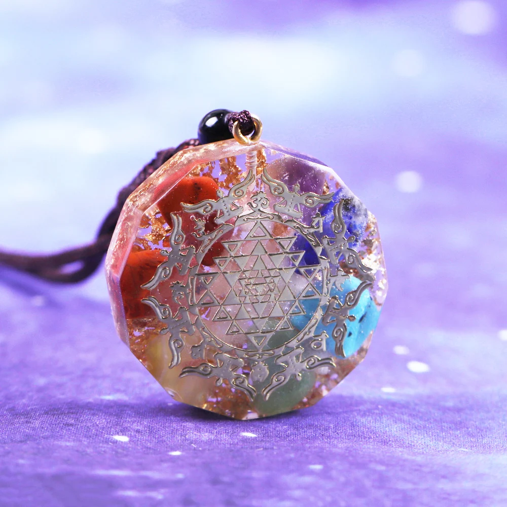 

Orgone Rainbow Pendant EMF Protection Spiritual Crystal Healing 7 Chakra Stone Radiation Protection Energy Necklace