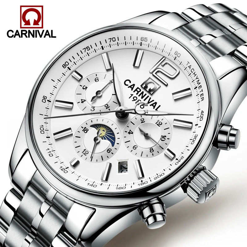 Carnival Brand Luxury Military Watches For Men Moon Phase Automatic Mechanical Wristwatch Waterproof Luminous Clock Reloj Hombre enlarge
