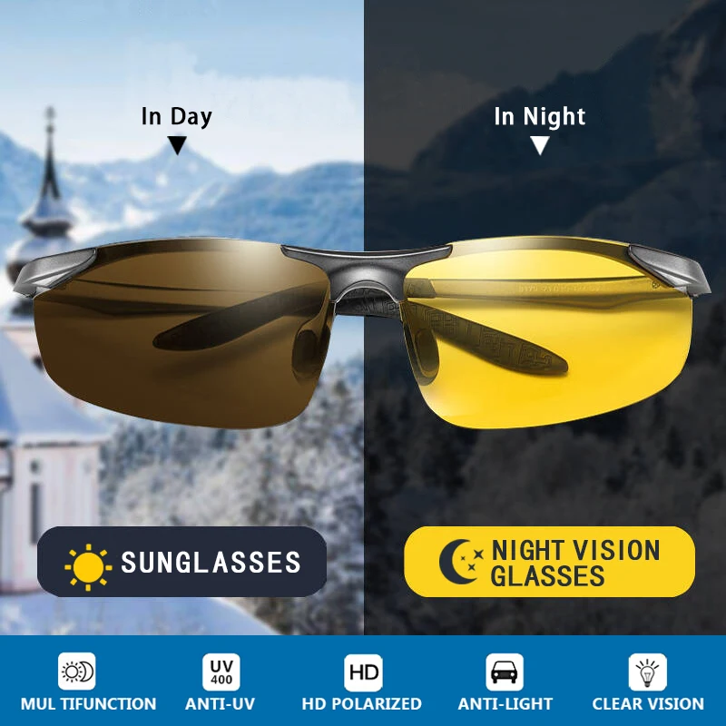 

Benci Aluminum Magnesium Photochromic Sunglasses Polarized Night Vision Glasses Men Oculos Driver Yellow Driving Glasses gafas