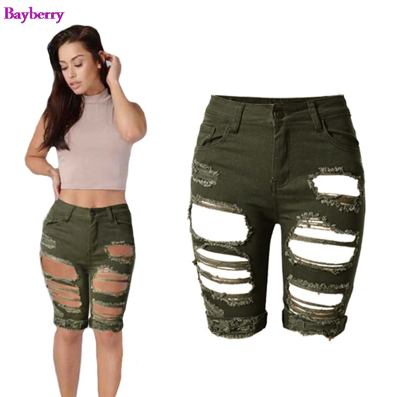 Женские джинсовые шорты с дырками высокой талией|Женские шорты| |