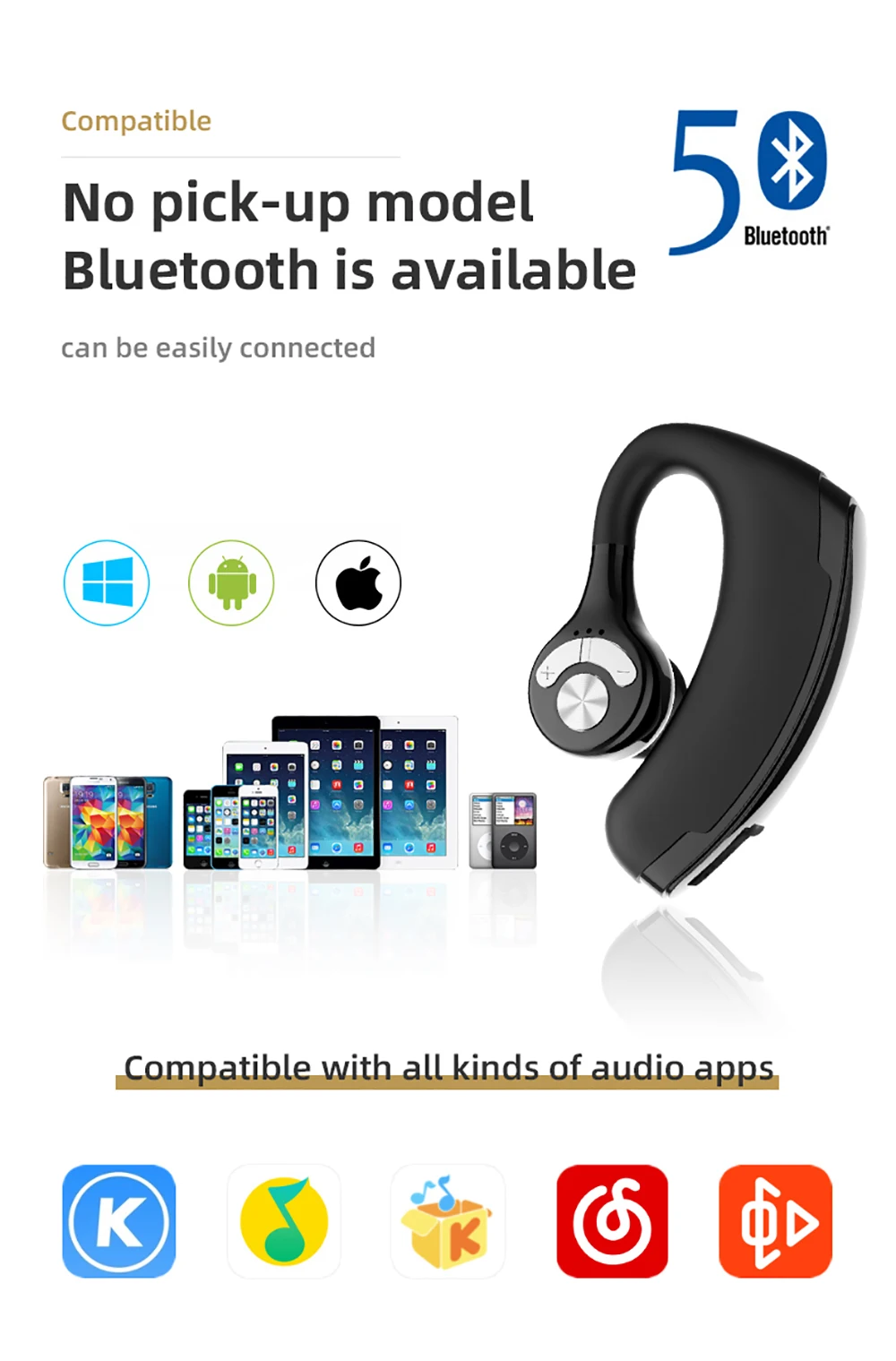 Heaton, беспроводная bluetooth-гарнитура, новинка, для офиса, гарнитура, с крючком, Bluetooth, наушники с микрофоном, с управлением, вкладыши V 5,0