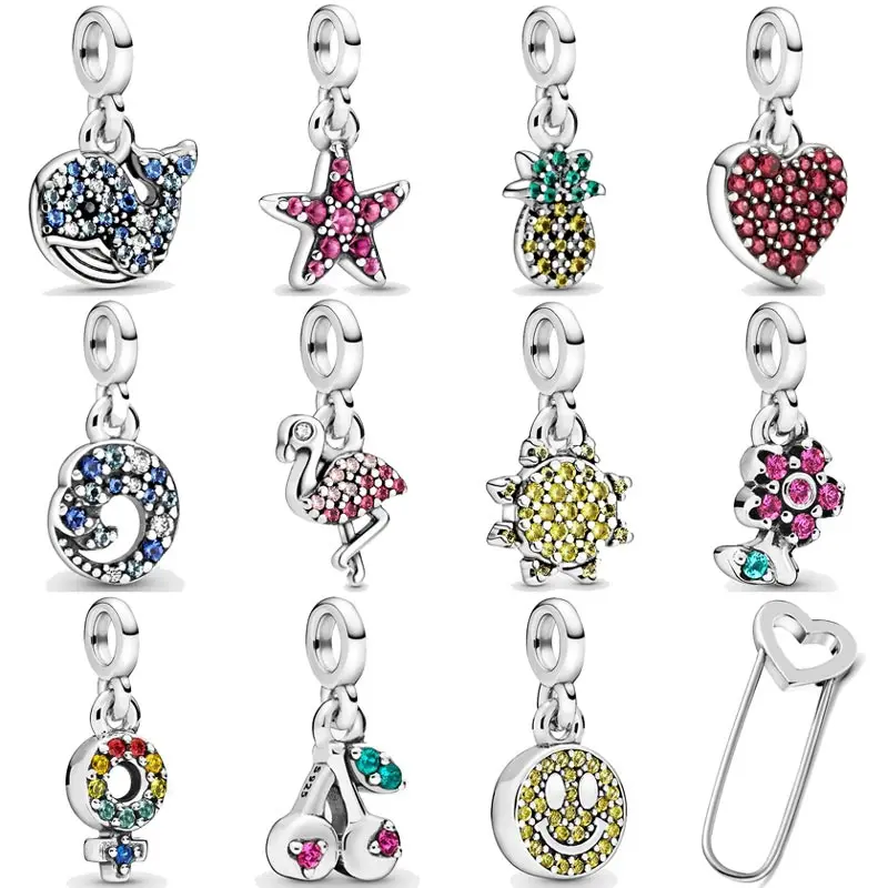 

My Love Ocean Wave Starfish Flamingo Me Safety Pin Brooch Pendant Beads 925 Sterling Silver Charms Fit Bracelet Fashion Jewelry