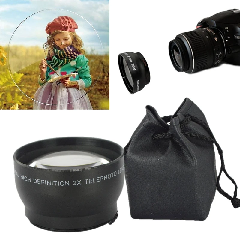 Cewaal Профессиональный 52 мм 2x телеобъектив конвертер для Nikon D5100 D3200 D70 D40 DSLR камера