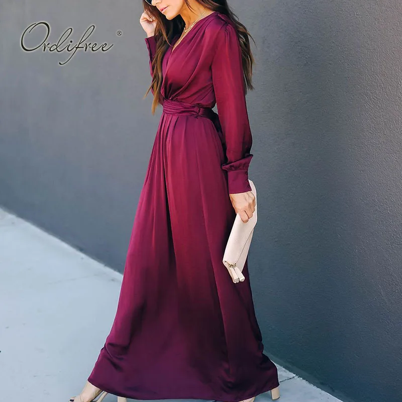 

Ordifree 2021 Spring Summer Women Maxi Dress Long Sleeve Loose Casual Long Dress Holiday Clothes