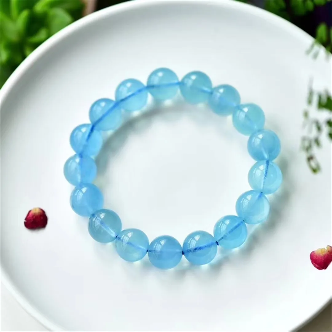

Natural Ocean Blue Aquamarine Bracelet Jewelry For Women Man Gift Crystal Clear Beads Stone Gemstone Strands AAAAA 8mm 9mm 10mm