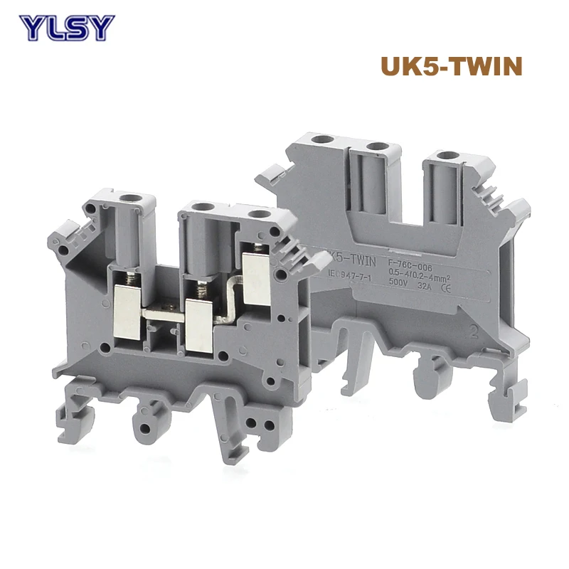 

2Pcs Din Rail Dual Row Screw Terminal Blocks UK5-TWIN Morsettiera Electrical Wire Double Terminals Block Connector 32A 4mm2