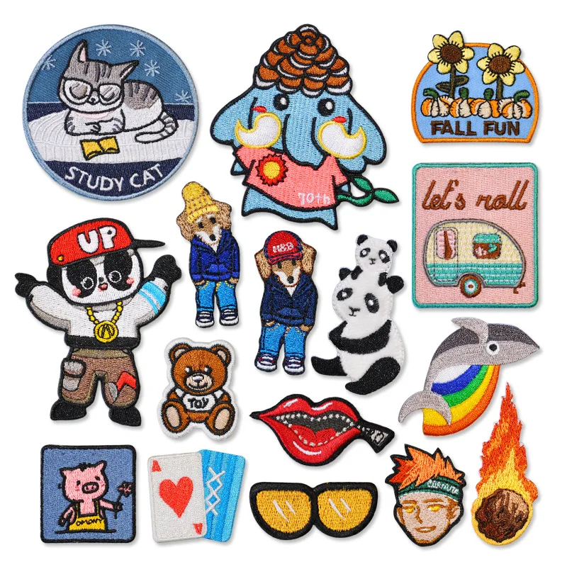 

50pcs/Lot Embroidery Patches Letters Clothing Decoration Accessories Animal Elephant Cat Bera Diy Iron Heat Transfer Applique