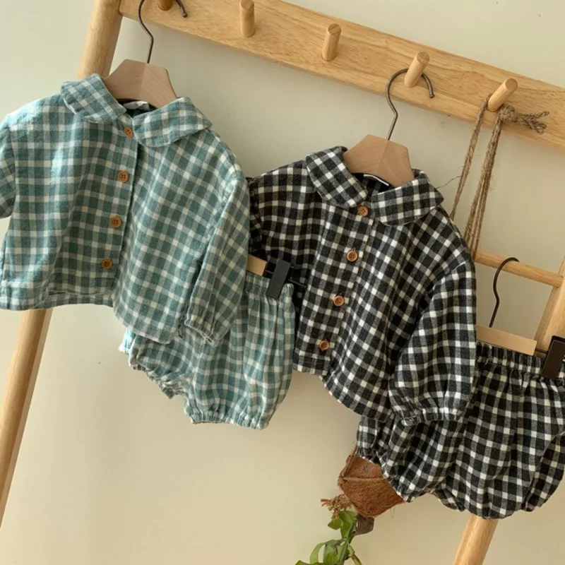 MILANCEL/одежда для малышей Рубашка в клетку с длинными рукавами и шаровары Комплект