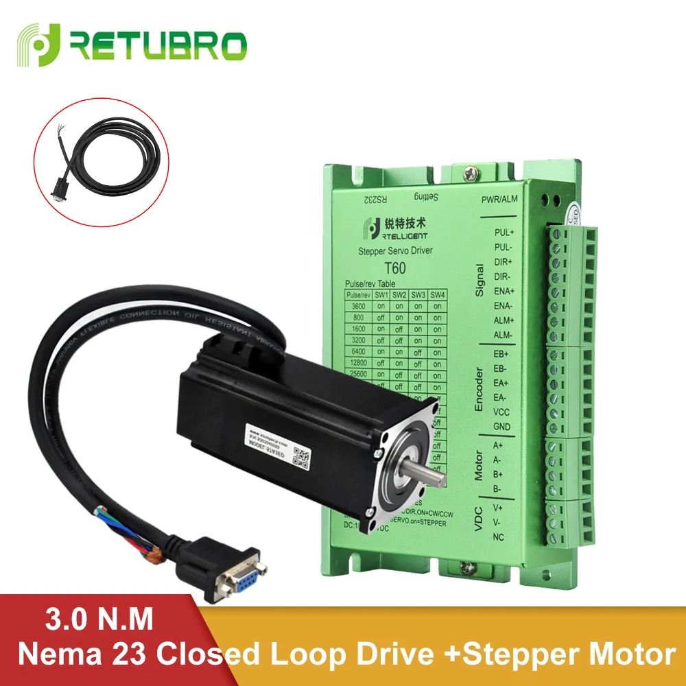 Closed Loop Nema 23 Stepper Motor Driver Kit 3NM 428.5oz.in with 3M Encoder Extension Cable for CNC Machine
