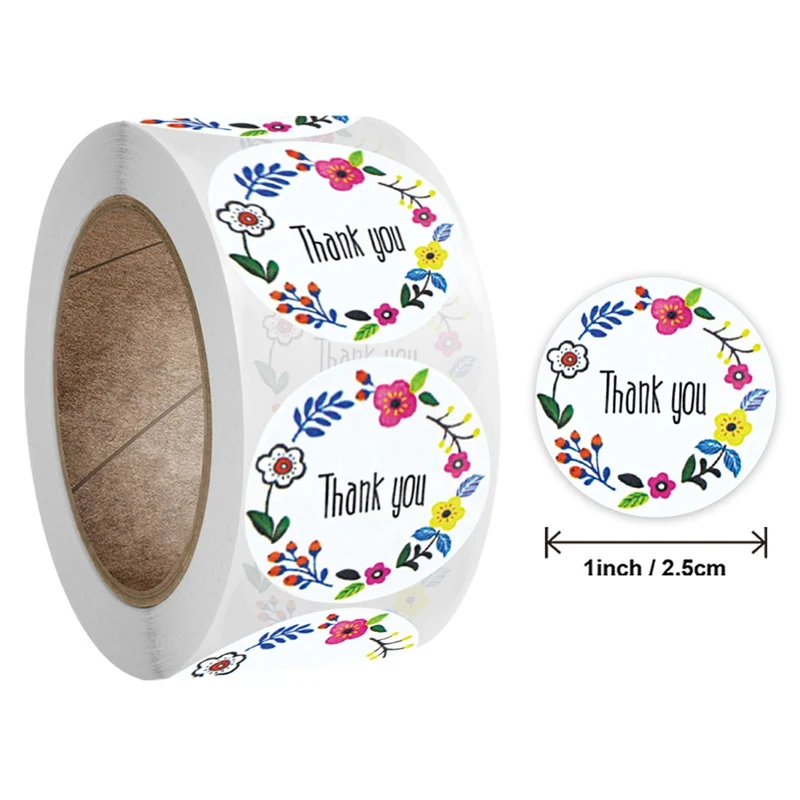 

500pcs/roll Thank You Stickers Decoration Stationery Sticker Round Floral Thanks Scrapbooking Package Seal Labels Custom Sticker