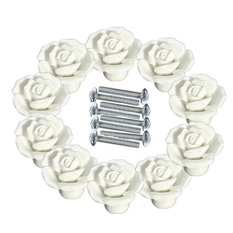 10 шт. Винтажные розы керамические дверные ручки ручка ящик белый | Обустройство