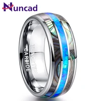 nuncad 8mm blue opal tungsten carbide rings inlaid natural shells anniversary party jewelry gift silver color rings dropshipping