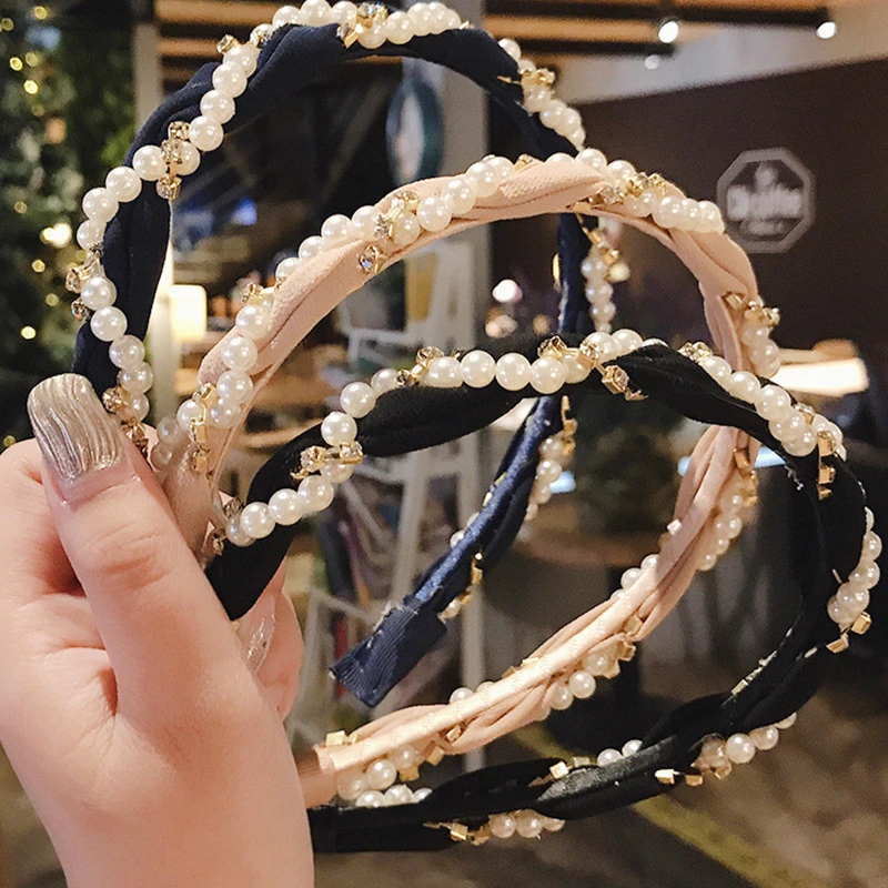 Женская повязка на голову с жемчугом модная в Корейском стиле обруч для волос