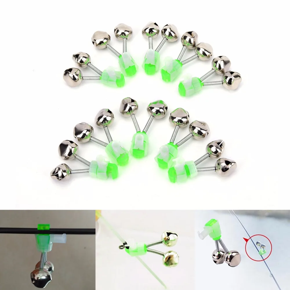 

10 Pcs 84g 5.2cm Night Fishing Rod Clamp Tip Clip Ring Fish Bait Alarm Bells Green Tone Wholesale