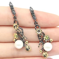 50x16mm shecrown neo gothic 8 2g vintage created green peridot kunzite white pearl black metal silver earrings daily punk hollow