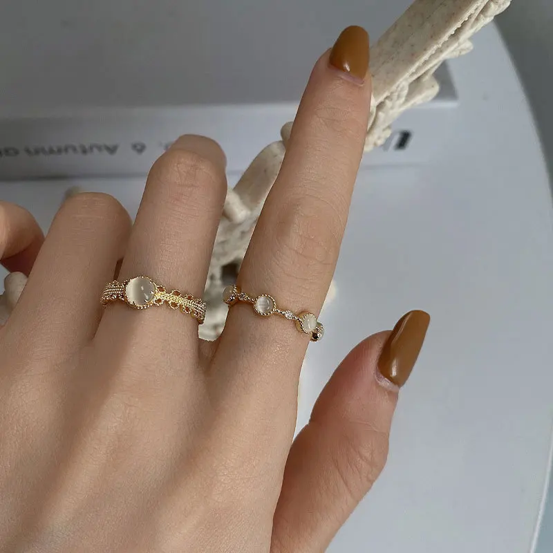 

Ins Korean Micro Inlaid Zircon Cat Eye Ring Open Design Charm 14K Real Gold Bague Date Praty Brithday Gift Sweet Jewelry Ring