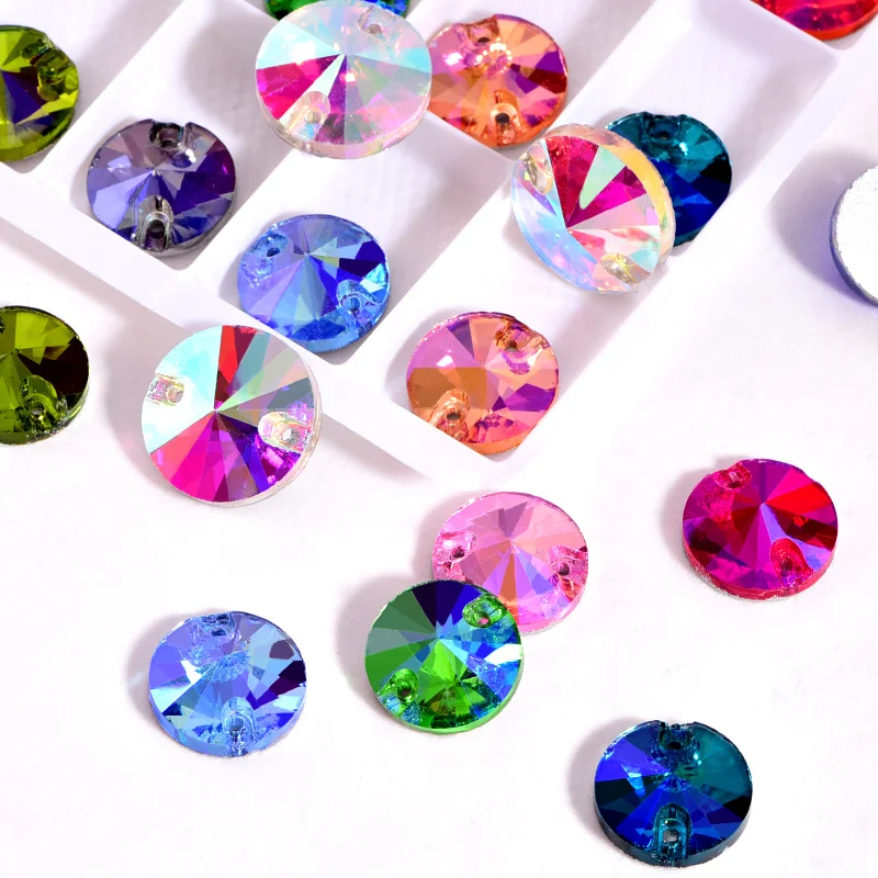 5 размеров красные AB круглые стразы Rivoli из хрустального стекла пришивные с