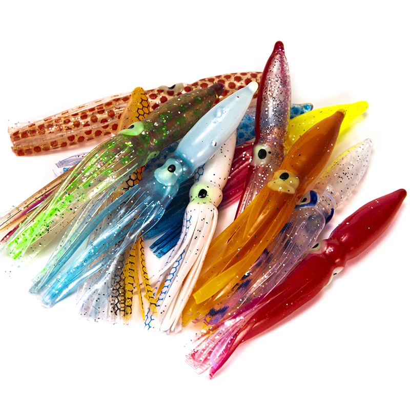 

New Hot！10pcs Soft Lure Squid Skirts 8cm Rubber Artificial Bait Lures Octopus Wobblers Tuna Kingfish Sailfish Marlin Baits