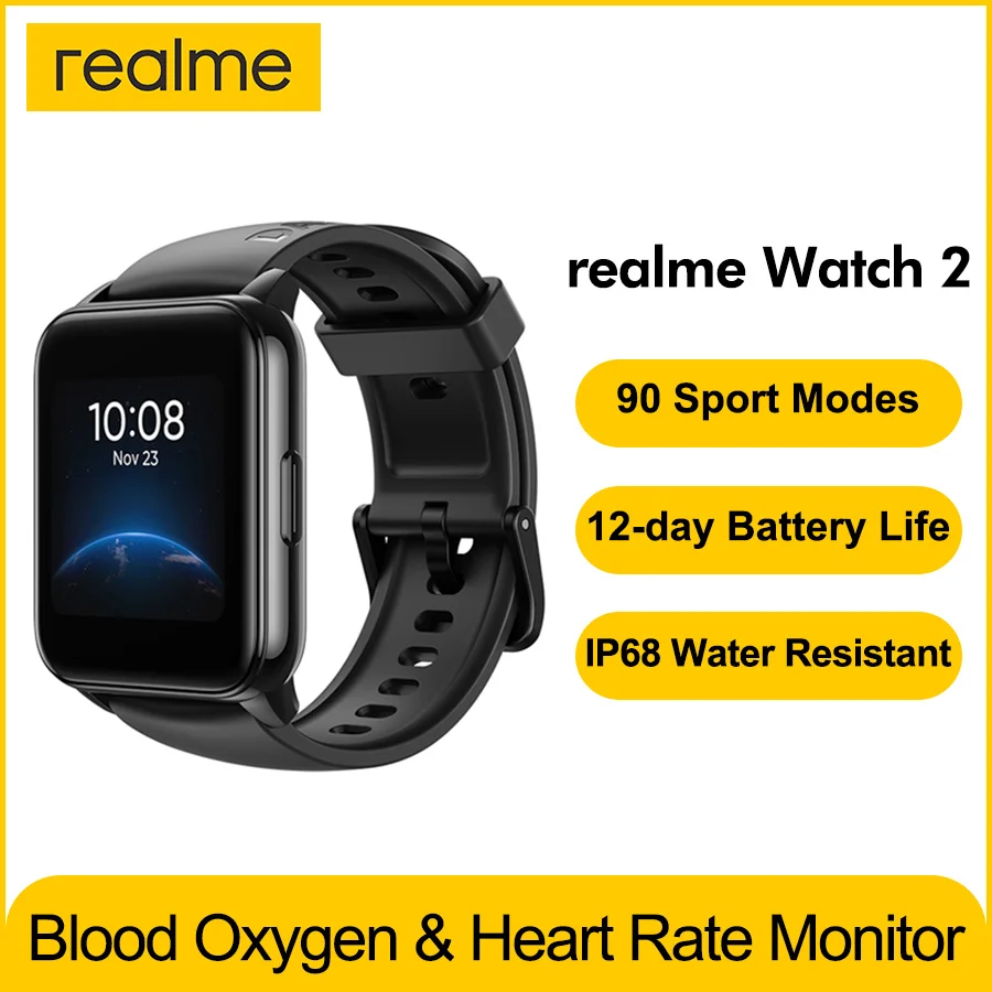 Глобальная версия realme часы 2 сердечного ритма Moniton 12 дней Срок службы батареи уровень кислорода в крови IP68 Водонепроницаемый 90 спортивных режимов Смарт часы