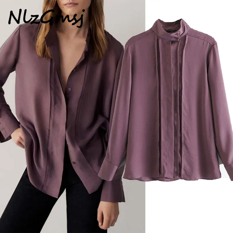

Nlzgmsj Za Blouse Women Vintage Fashion Office Lady Elegant Solid Satin Casual Blouse Women Blusas Mujer De Moda 2021 Shirt Top