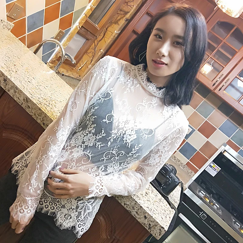 Кружевная рубашка с длинным рукавом Осенний Топ подходящий ко всему новый