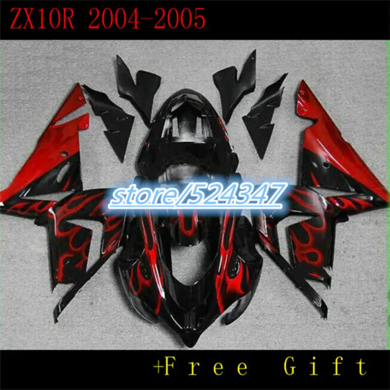 

Motorcycle Full Fairing Kit For Kawasaki ZX10R Ninja 2004 2005 ZX-10R 04 05 ABS Plastic Injection Bodywork Gloss Red Black Cover