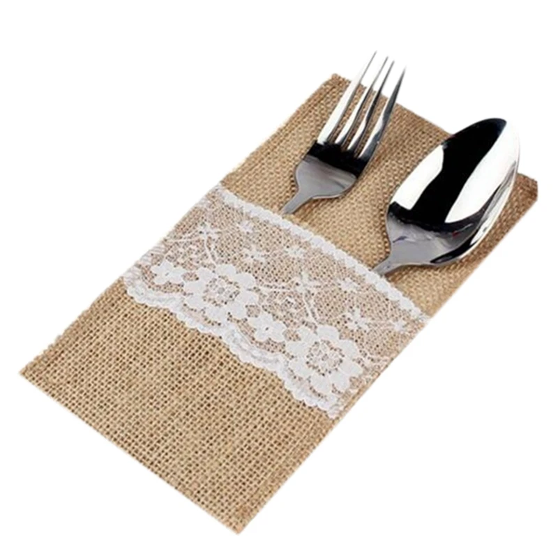 Новый 1 шт. джутовый Hessian из мешковины льняной кружевной держатель для столовых