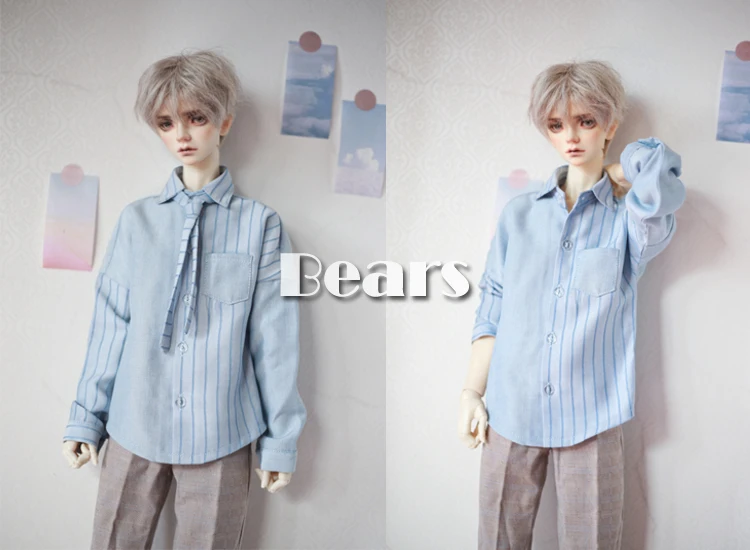 

BJD doll clothes Blue striped stitching little bat shirt with tie for 1/3 1/4 BJD SD MSD SD17 Uncle POPO68 SSDF doll bjd tops