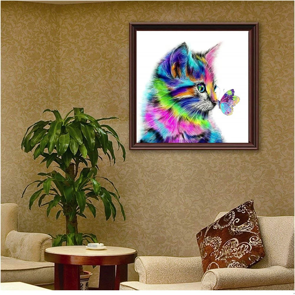 

Color Cat 5D Partial Diamond Painting Cross Stitch Point Drill DIY Embroidery Decor Mosaic Bedroom Study Ornaments Custom Size