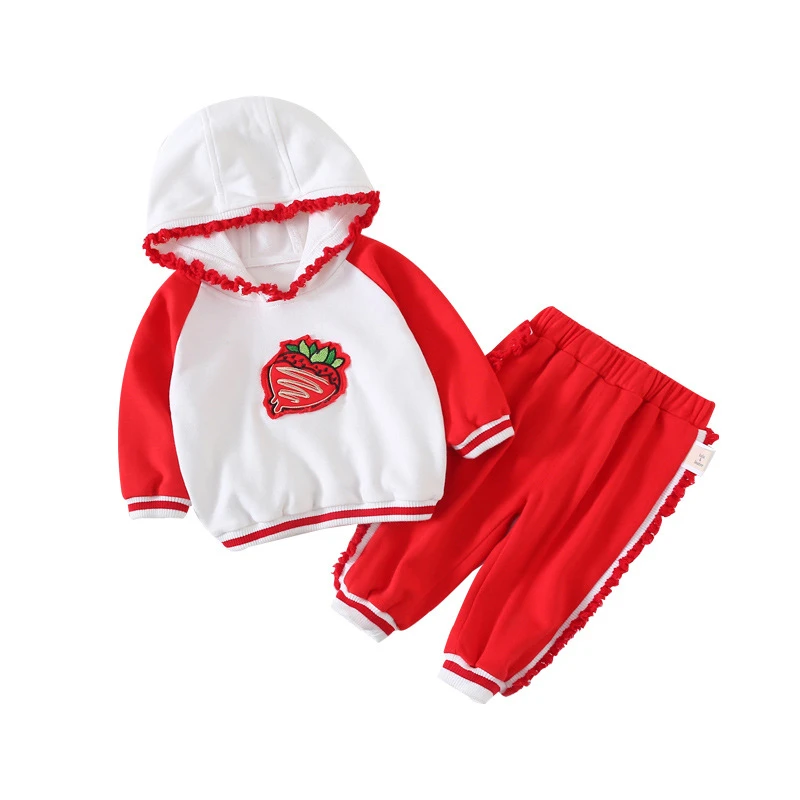 Спортивные костюмы для девочек 2 шт. кружевная толстовка с капюшоном и штаны