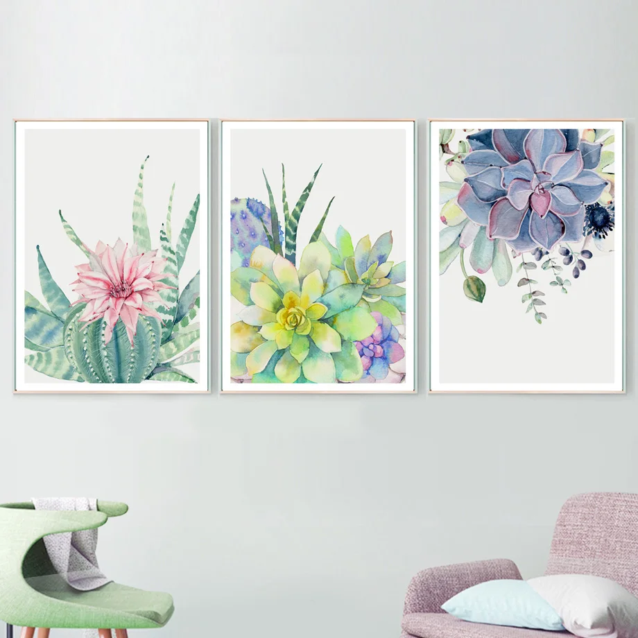 Painted Succulent Cactus Fresh Flowers Home Art Canvas Painting Nordic Posters And Prints Wall Pictures For Living Room Decor | Дом и сад