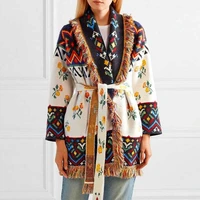 floral jacquard knited cardigan coat for women tassel hem gothic knitted cardigan sweater winter embroidery fashiond new