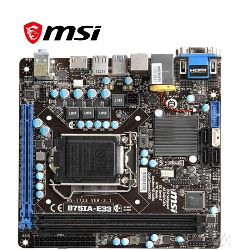 MINI-ITX ITX MINI для материнской платы MSI компьютера LGA 1155 Intel B75 B75M десктопной USB3.0 SATA II б/у