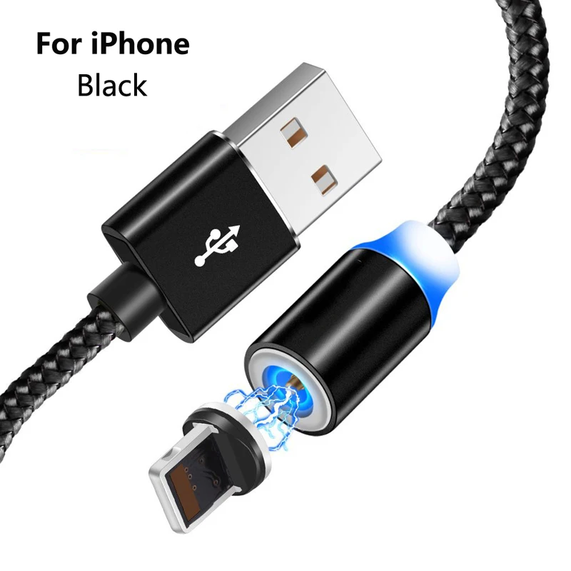 Магнитное USB быстрое зарядное устройство автомобильное зарядное устройство Micro usb type C кабель для быстрой зарядки для iPhone 11 Pro MAX Honor 5 5A 5C 10 20 Pro Кабель - Цвет: For iPhone Black