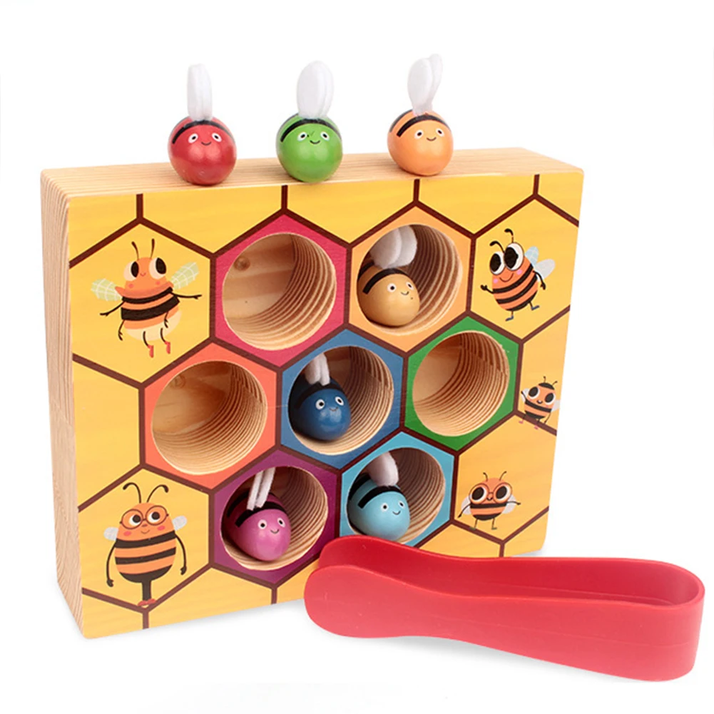 

Kids Hive Game Board Montessori Toys Color Cognition Clip Small Bee Jigsaw Toy Wooden Learning Educational Beehive Games Jigsaws