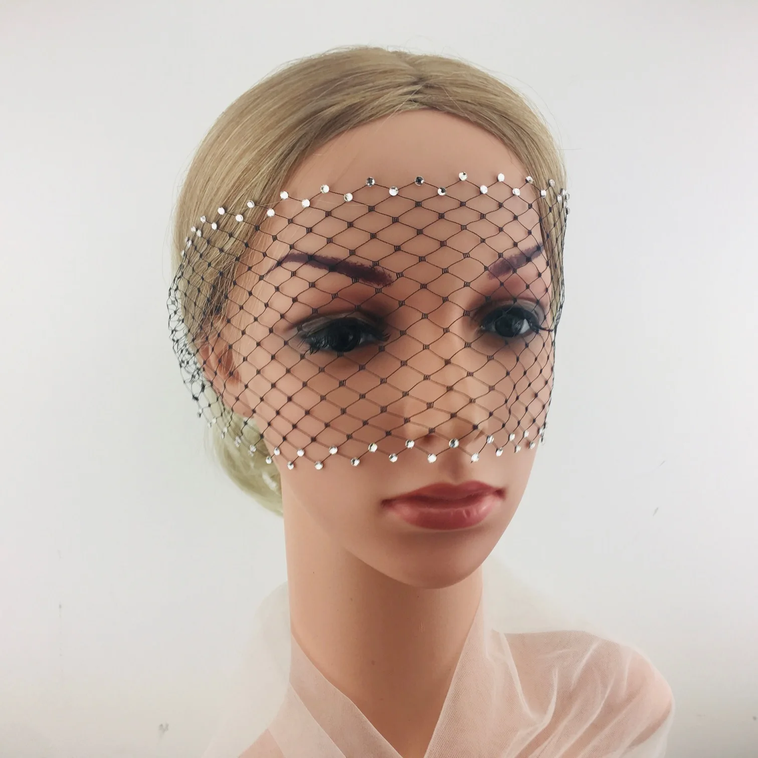 

Black Drill Face Mask For Bride Headwear Net Birdcage Veils Elegant Charming Wedding Hair Accessories Hairband for Wedding Party