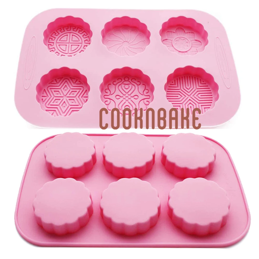 

COOKNBAKE Round Flower Moon Cake Molds Chocolate Muffin Cookies Pudding Pastry Silicone Mould 6-cavity Handmade Soap Resin Tool
