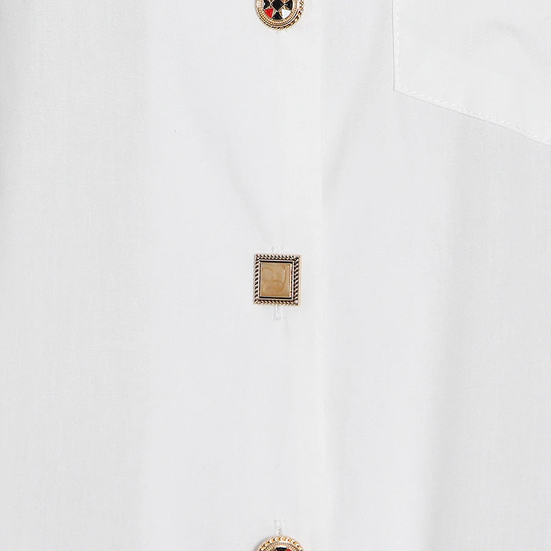 

TWOTWINSTYLE White Patchwork Button Shirt For Women O Neck Lantern Sleeve Casual Minimalist Blouse Female Fashion New Stylish