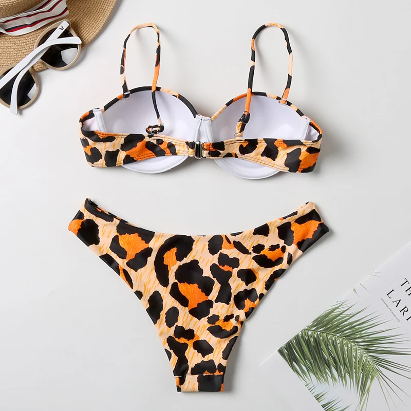 

Summer Leopard Print Women Two Pieces Swimsuit 2020 Sexy Bandeau Push Up Bikini Set Female Beach Wear Swim Suits Femme Biquini