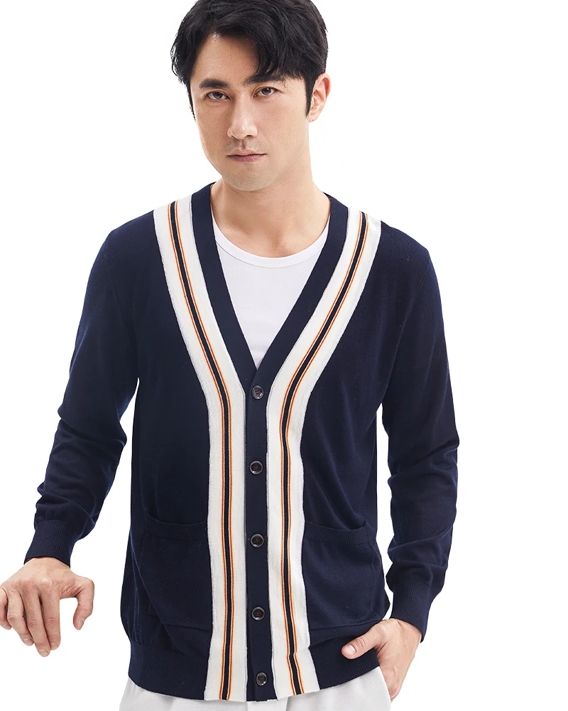 

Zhili Men's Knit Striped Button Down Lightweight Cardigan Sweater