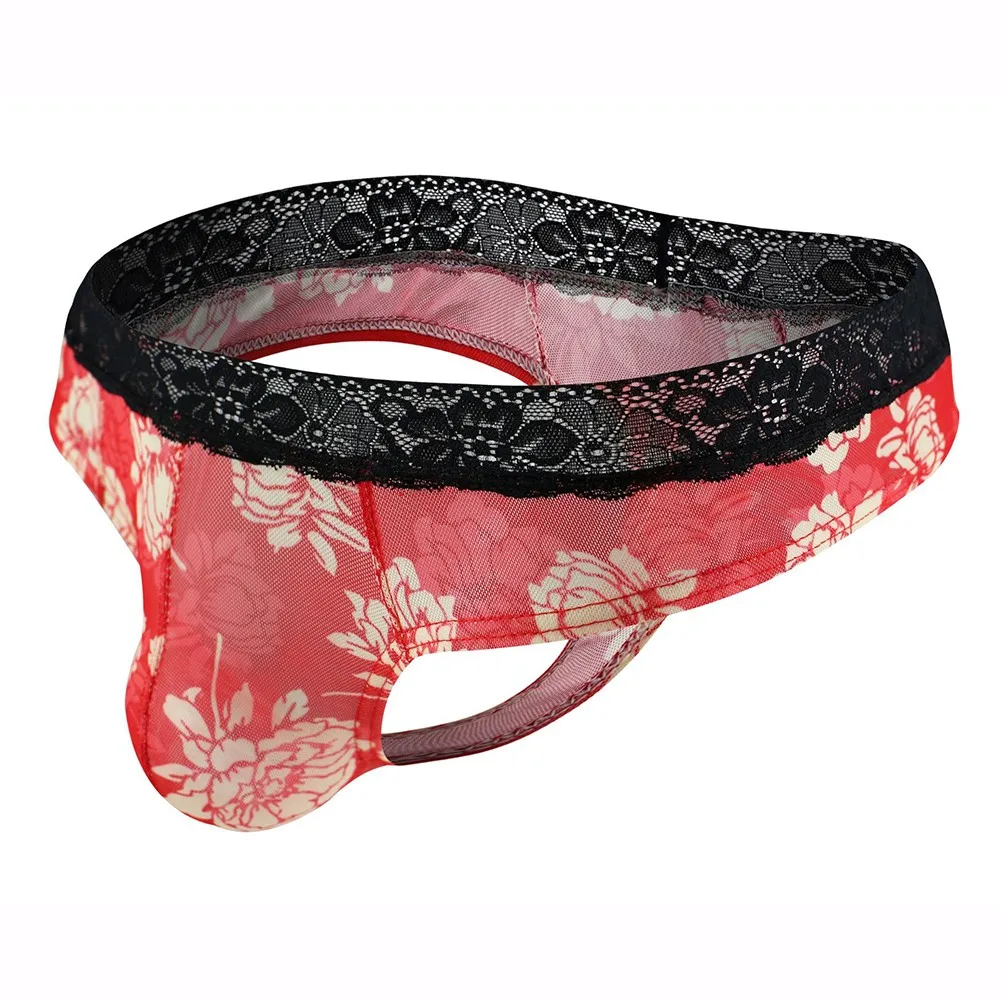 

Mens Briefs Mesh Printed T-back Thong Transparent Breathable Comfortable