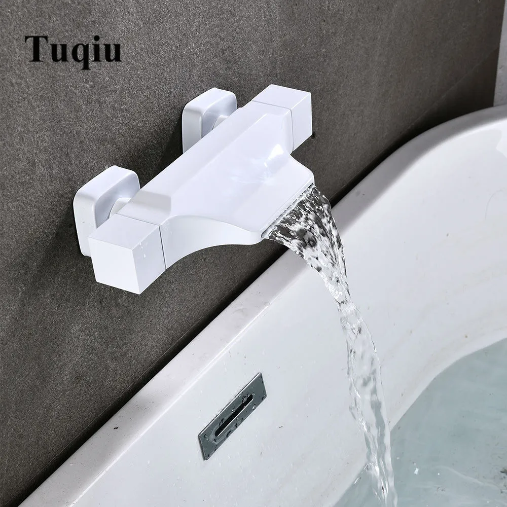 only faucet white Кран для ванной комнаты настенный Золотой водопад кран для ванны, холодный и горячий белый смеситель для ванны латунный черный/хром - Цвет: only faucet white
