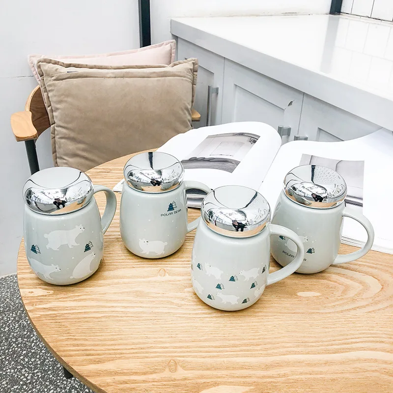 Polar Bear Mirror Mug Cartoon Creative Cool Trend Insulated Ceramic Cup Simple Cute Coffee Glass | Дом и сад