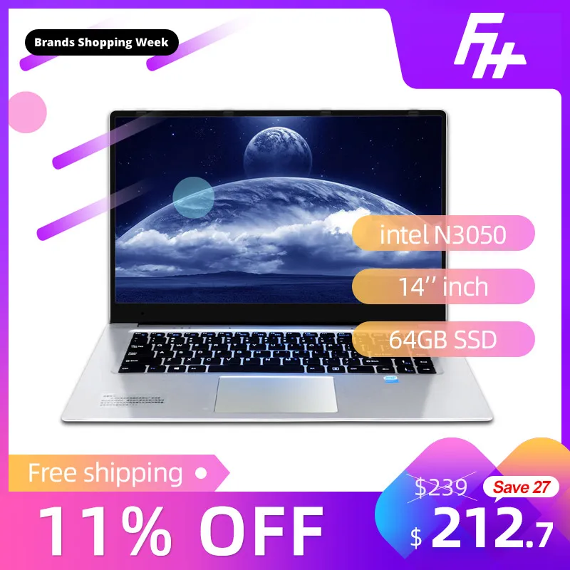 Funhouse 14 Inch Office Laptop Intel Celeron CPU 4GB Ram 64GB Notebooks 14" 16:9 1*USB3.0 SSD Gaming | Компьютеры и офис