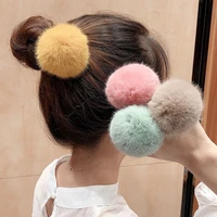 lovely hair ring ponytail holder girls pompom hairband fashion imitation rabbit fur plush elastic hair rope hair accessories 2pc
