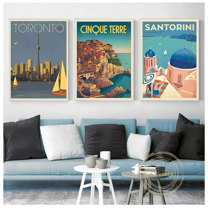 

Famous Travel City Landscape Poster London New York Venice Toronto Canvas Painting Cartoon Art Picture Home Decor Living Room